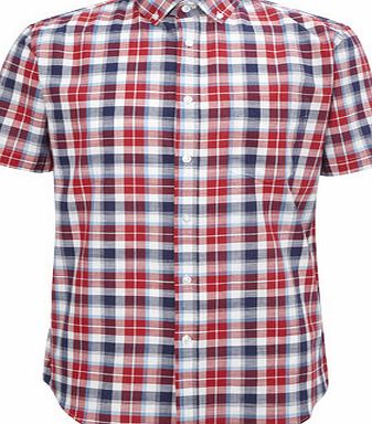 Bhs Red Mix Textured Cotton Checked Shirt, Red