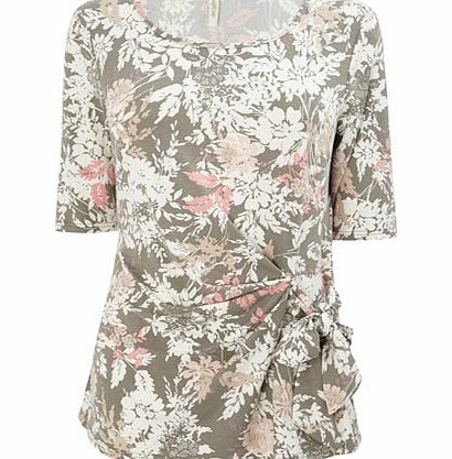 Sage Green Floral Side Tie Top, sage green