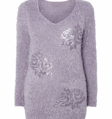 Bhs Sequin Flower Fluff Jumper, heather 587061334