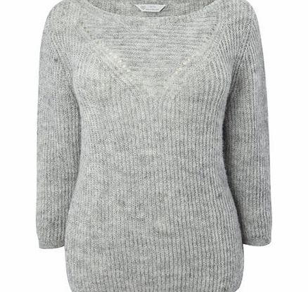 Bhs Silver Pointelle V Neck Jumper, silver 588360430