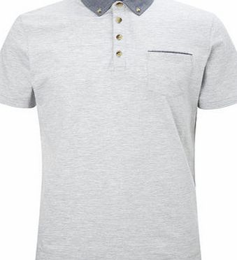 Bhs Smart Grey Contrast Polo Shirt, MID GREY