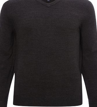 Bhs Supersoft Charcoal V Neck Jumper, CHARCOAL