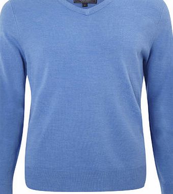 Bhs Supersoft Harbour Blue V Neck Jumper, MID BLUE