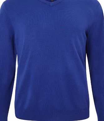 Bhs Supersoft Mid Blue V Neck Jumper, MID BLUE