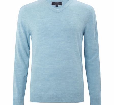 Bhs Supersoft V Neck Blue Jumper, BLUE/GREEN