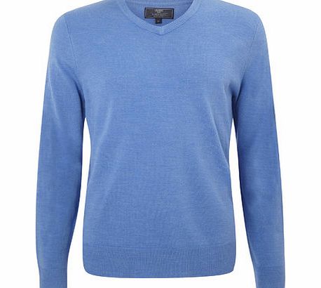 Bhs Supersoft V Neck Jumper Harbour Blue, MID BLUE