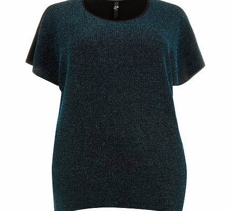 Bhs Teal Metallic Front Jersey Top, blue 12612891483