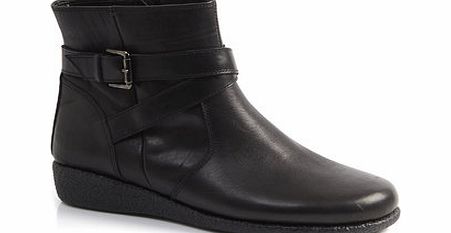 Bhs TLC Black Leather Crepe Wedge Ankle Boot, black