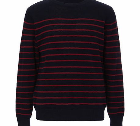 Bhs Trait Navy Breton Stripe Crew Neck Jumper, Blue