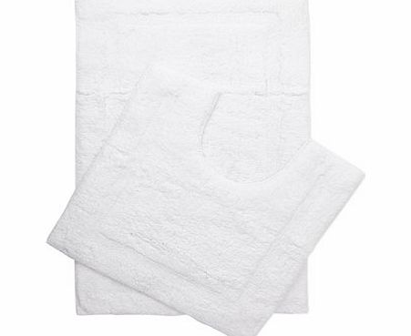 Bhs White Plain Bath and Pedestal Mat Set, white