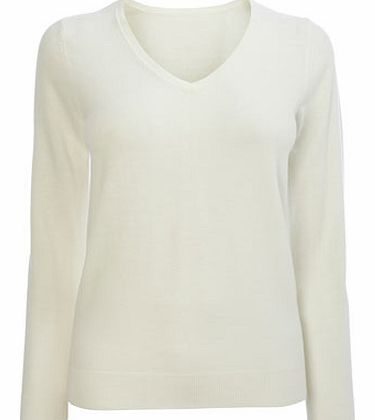 Winter White Supersoft V Neck Jumper, white