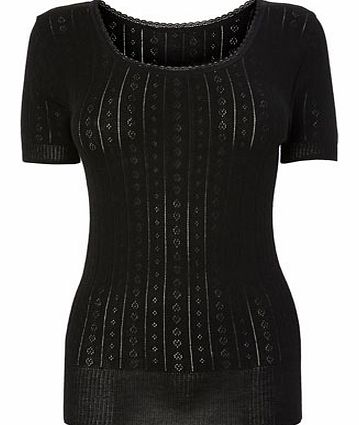 Womens Black Heart Pointelle Thermal Seamfree