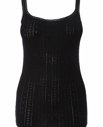 Womens Black Pointelle Thermal Cami Vest, black