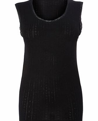 Womens Black Pointelle Thermal Vest, black