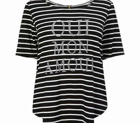 Womens Black Qui Mon Amour Slogan Stripe Top,