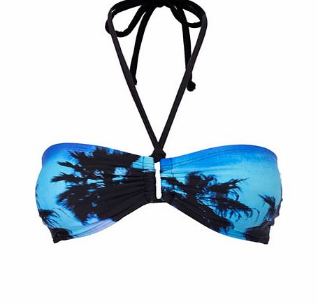 Bhs Womens Blue Palm Print Bandeau Top, blue multi