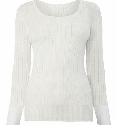 Womens Cream Pointelle Thermal Seamfree Long