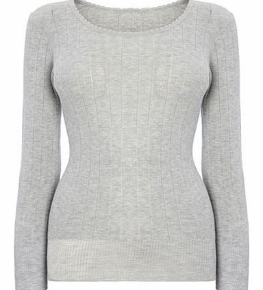 Womens Grey Pointelle Thermal Seamfree Long