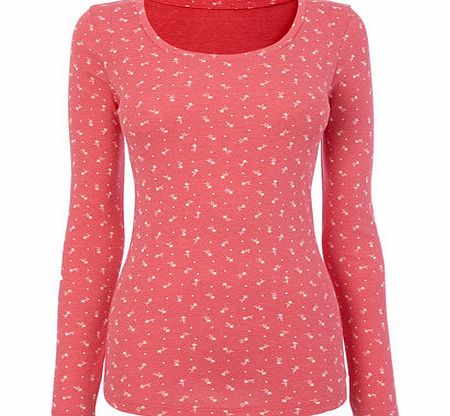 Womens Pink marl Long Sleeve Tulip Print Scoop