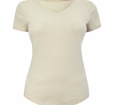 Womens Stone Short Sleeve V Neck Top, stone