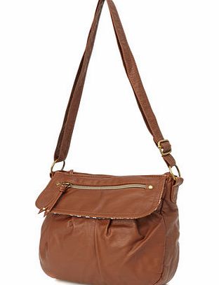 Womens Tan Zip Flap Cross Body Bag, natural tan