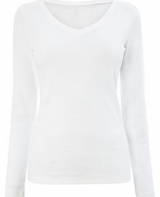 Womens White Long Sleeve V Neck Top, white