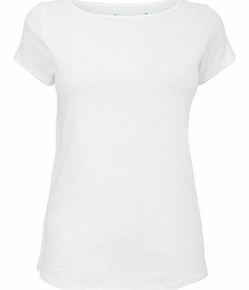 Womens White Short Sleeve Slash Neck Top, white