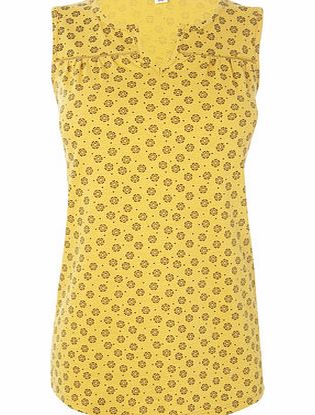 Yellow Tile Sleeveless All Over Print Notch Neck