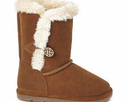 Bhs Younger Girls Leather Warm Lined Boots, natural