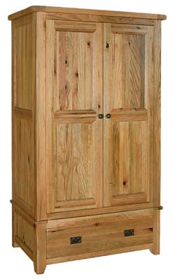 bideford OAK WARDROBE DOUBLE GENTS WITH DRAWER