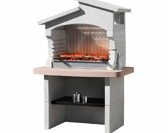 Big K Boavista Masonry Barbecue - Medi style White Stone Charcoal BBQ - Big K Barbecue - Ash Collection Tray - Garden Barbecue - Base Shelf - Wood, Charcoal Fuel bbq