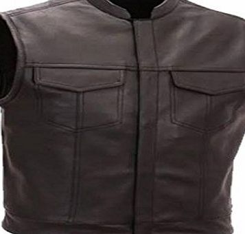 Bikers Gear UK Australian Bikers Gear Leather Cut Off Motorcycle Motorbike Vest Waistcoat SOA Sons of Anarchy Style (2XL)