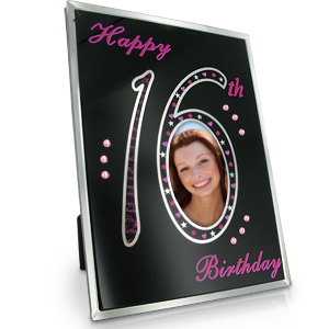 Black and Crystal 16th Birthday Photo Frame