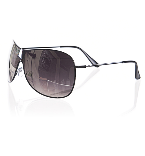 Black Frame Mirror Lens Aviator Wrap Sunglasses