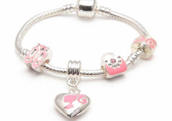 Bling Rocks Childrens Little Miss Barbie Silver Pandora Style Charm/Bead Bracelet. Girls Birthday Gift/Stocking Filler 16 cm(Other sizes available)