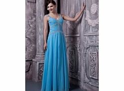 Blue V-neck Noble Sexy Evening Dresses (Chiffon