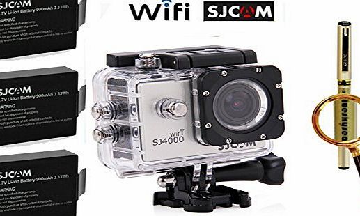 Blueskysea Free Gift   SJCAM Original Sj4000 Wifi Action Camera Diving 30m Waterproof Camera 1080p Full Sport Camera Underwater   Extra 2 Batteries (Silver)