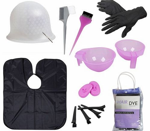 BMC Hair Dye Coloring DIY Beauty Salon Tool Kit- Highlighting Cap, Hook, Long Brush, Bowl, Clip, Cape