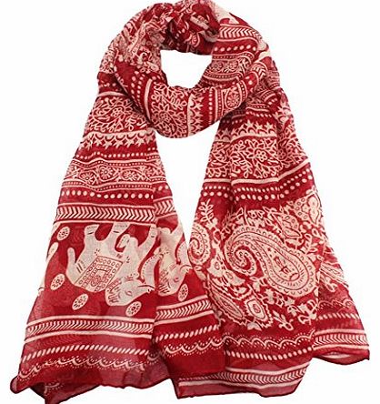 Bocideal New Fashion Lady Women Stole Elephant Long Scarf Shawl Wrap Pashmina (Red)