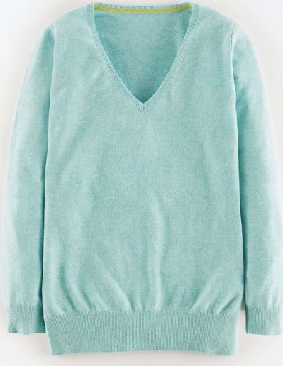 Boden, 1669[^]35055391 Cashmere Relaxed V-neck Blue Melange Boden, Blue