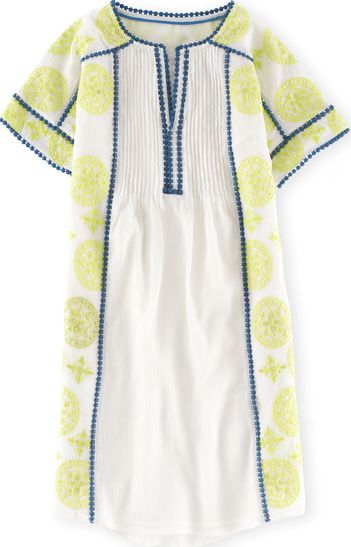 Boden, 1669[^]34970079 Embroidered Dress Ivory/Citrus/Blue Boden,