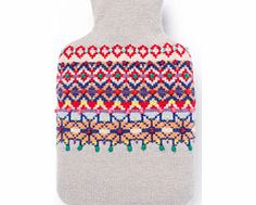 Knitted Hot Water Bottle, Grey Fair Isle,Green