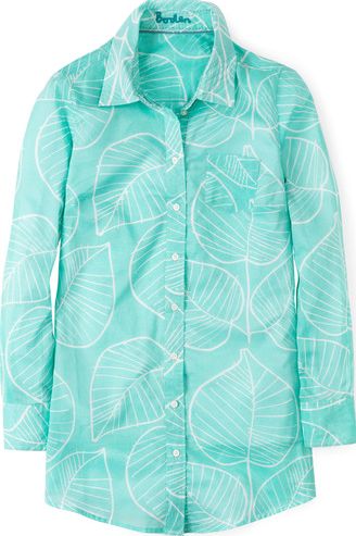 Boden, 1669[^]34858571 Long Line Casual Shirt Pale Mint Retro Leaf