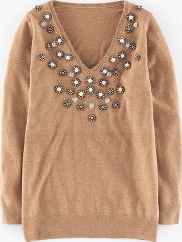 Boden, 1669[^]35202985 Relaxed Embellished V Jumper Caramel Melange