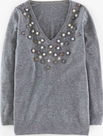 Boden, 1669[^]35203025 Relaxed Embellished V Jumper Grey Boden, Grey