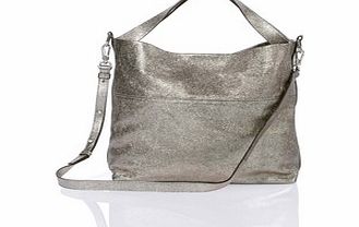 Slouchy Leather Bag, Pewter Metallic 34227769