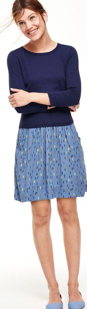 Boden, 1669[^]35099811 Woven Mix Work Dress Navy/Steel Blue Block Print