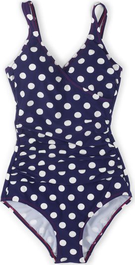 Boden, 1669[^]34564427 Wrap Front Swimsuit Sailor Blue Spot Boden,