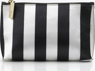 Boden, 1669[^]35118421 Zip Top Pouch Black Ivory Stripe Satin Boden,