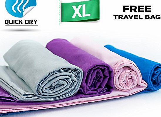 Bodi Towel Microfibre Travel Towel -Sports Gym Swimming Yoga Pilates Bikram Bathroom Hair Beach Towels, Quick Dry, Large, Extra Large, XL, Giant, Small When Folded, 130 x 80 cm - Free Bag - 100 Money Back Satis